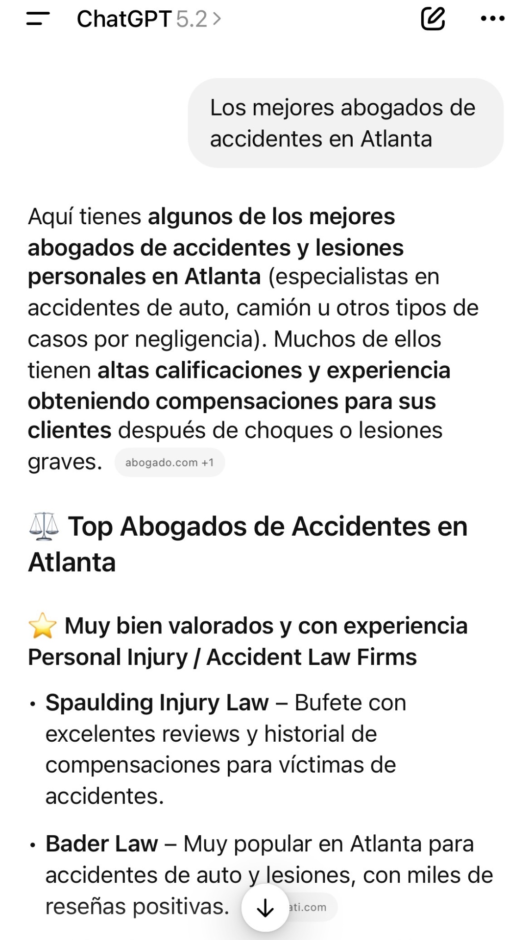ChatGPT recomendando abogados en Atlanta